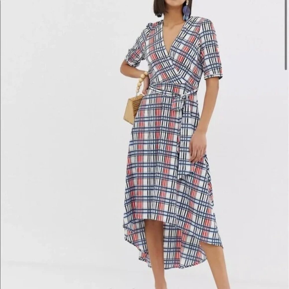 Beautiful Red / White / Blue Summer Dress with Tie-belt